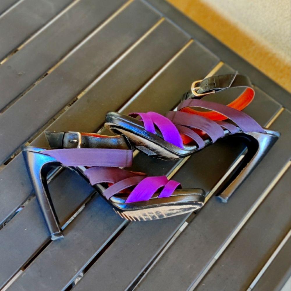 Dries van Noten Purple Ankle Cuff Strappy Heels